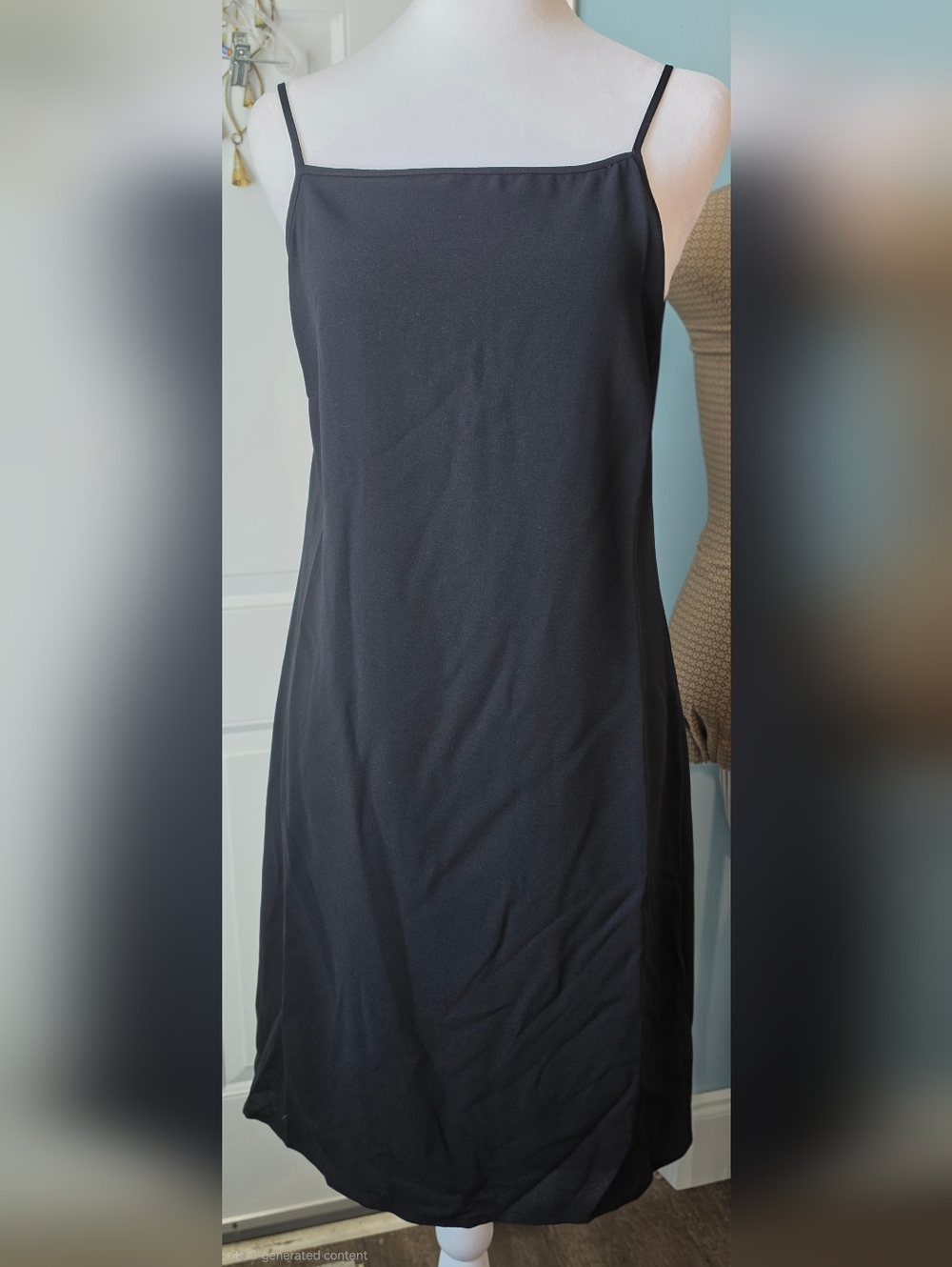 90s Y2K Vintg Esprit De Corps Black Backless Midi Slip Dress Womens 7/8 Tie Back